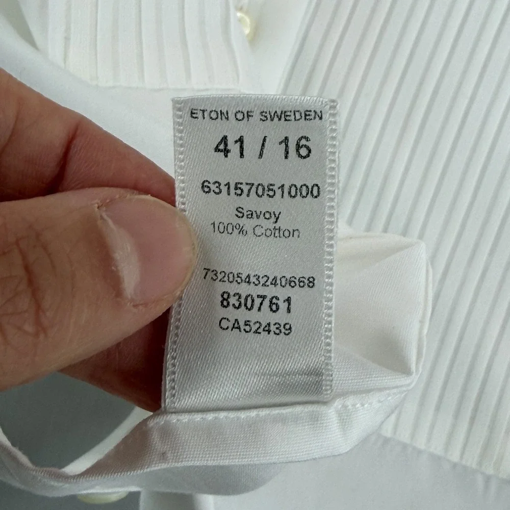 ETON Slim-Fit French-Cuff Pleated Bib Tuxedo Dress Shirt Men 41 16 Designer